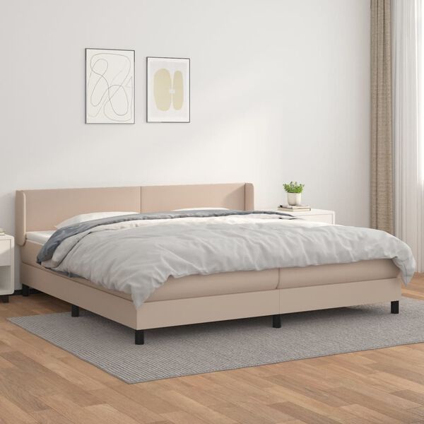 vidaXL Krevet box spring s madracem cappuccino 200x200cm umjetna koža