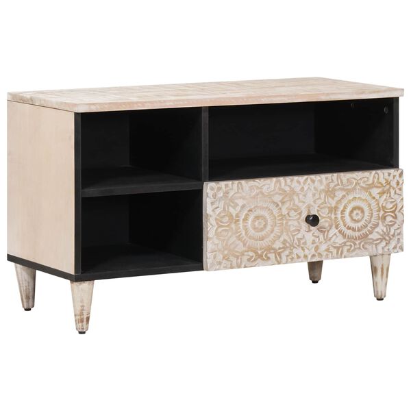 vidaXL TV ormar s ladicama Bijelo 80 x 33,5 x 46 cm Čvrsto drvo manga