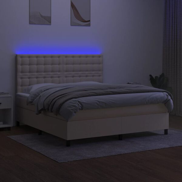vidaXL Krevet box spring s madracem LED krem 160x200 cm od tkanine