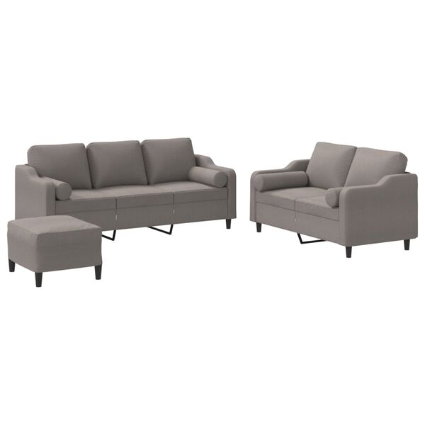 vidaXL 3-dijelni set sofa s jastucima smeđesivi od tkanine