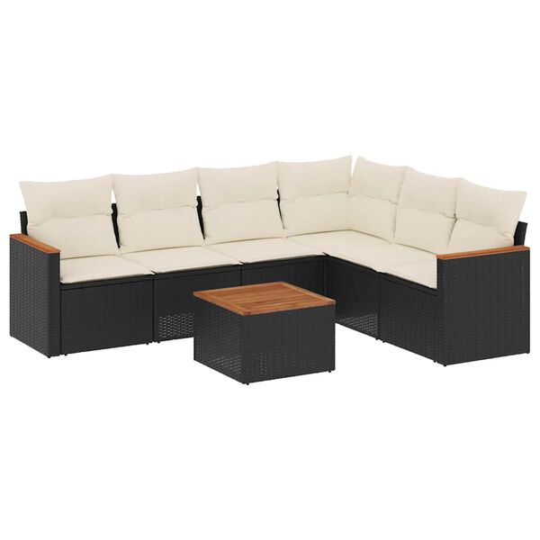 vidaXL 7-dijelni set vrtnih sofa od poliratana s jastucima crni