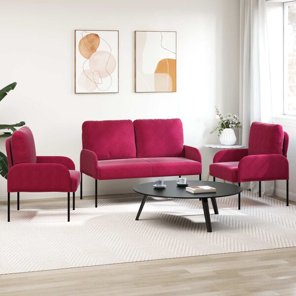 vidaXL Setovi sofa 3 pcs Vinska crvena 115 x 56 x 80 cm &Scaron;perploča