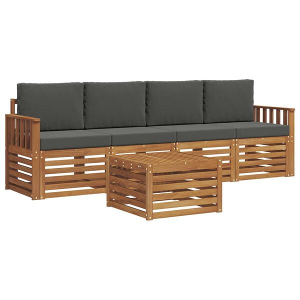 vidaXL Setovi sofa s jastukom Prirodna i antracit Čvrsto drvo akacije