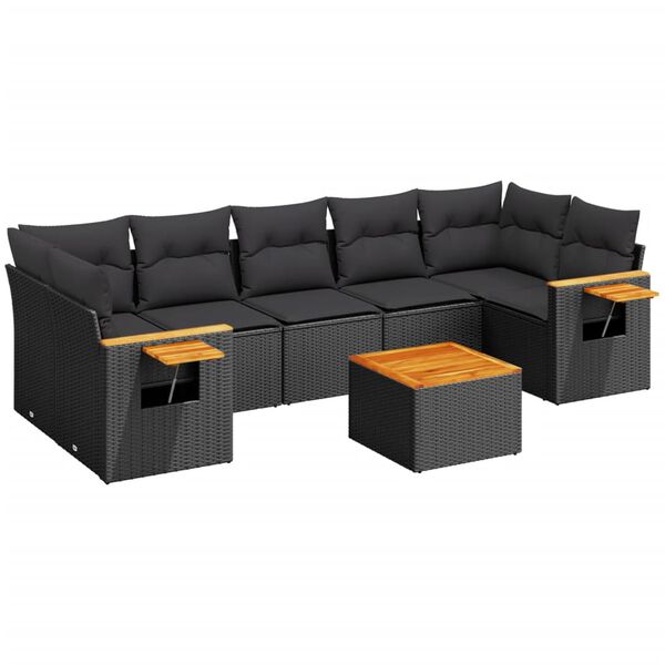 vidaXL 8-dijelni set vrtnih sofa od poliratana s jastucima crni