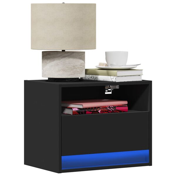 vidaXL Zidni noćni ormarić s LED svjetlima crni