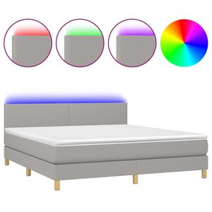 vidaXL Krevet box spring s madracem LED svjetlosivi 160x200 cm tkanina