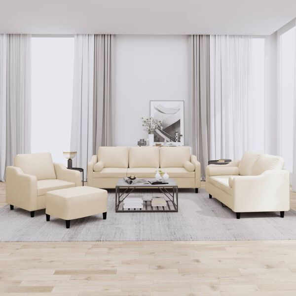 vidaXL 4-dijelni set sofa s jastucima krem od tkanine