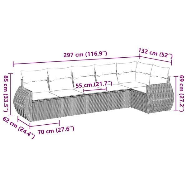 vidaXL 6-dijelni set vrtnih sofa s jastucima crni od poliratana