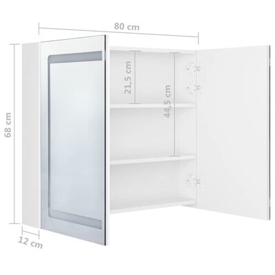 vidaXL LED kupaonski ormarić s ogledalom sjajni bijeli 80 x 12 x 68 cm