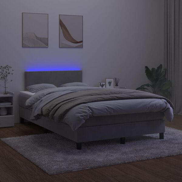 vidaXL Krevet box spring s madracem LED svjetlosivi 120x200 cm bar&scaron;un