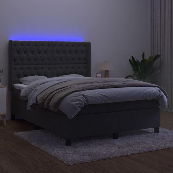 vidaXL Krevet box spring s madracem LED tamnosivi 140x190 cm bar&scaron;un