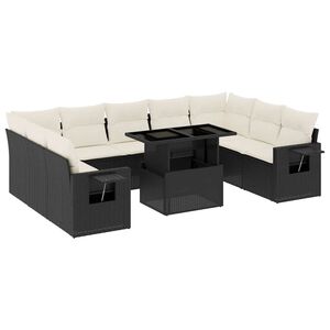 vidaXL 10-dijelni set vrtnih sofa s jastucima crni od poliratana