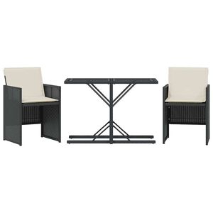 vidaXL 3-dijelni bistro set s jastucima crni od poliratana