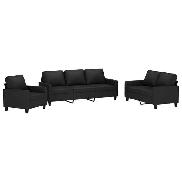vidaXL 3-dijelni set sofa s jastucima crni od umjetne kože