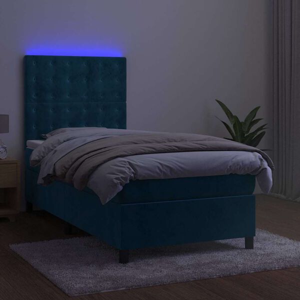 vidaXL Krevet box spring s madracem LED tamnoplavi 100x200 cm bar&scaron;un