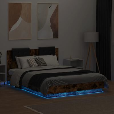 vidaXL Okvir kreveta s uzglavljem LED boja dimljenog hrasta 135x190 cm
