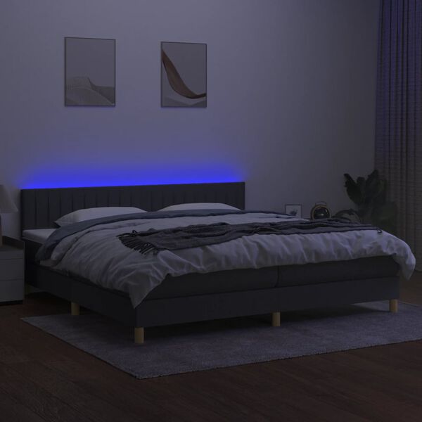 vidaXL Krevet box spring s madracem LED tamnosivi 200x200 cm tkanina