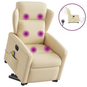 vidaXL Električni masažni naslonjač na podizanje od tkanine krem