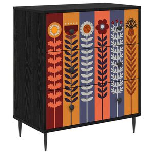 vidaXL Komoda ESSEN Uzorak suncokreta 66 x 36,5 x 76 cm Crni hrast