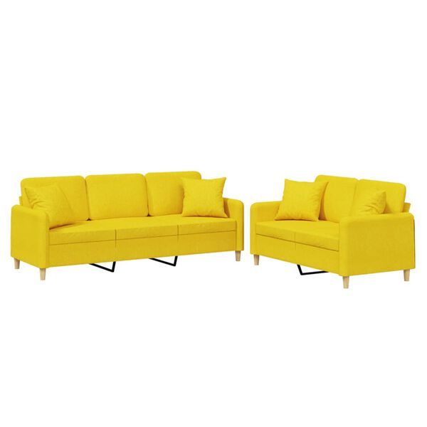 vidaXL 2-dijelni set sofa s jastucima svjetložuti od tkanine