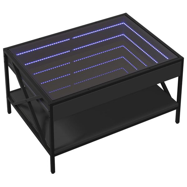 vidaXL Stolić za kavu s beskonačnim LED svjetlima crni 70x50x38 cm