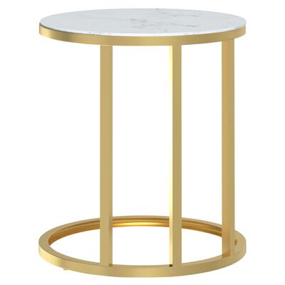 vidaXL Bočni stolić zlatni s bijelim mramorom 45 cm od kaljenog stakla
