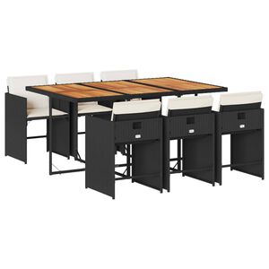 vidaXL 7-dijelni vrtni blagovaonski set s jastucima crni od poliratana