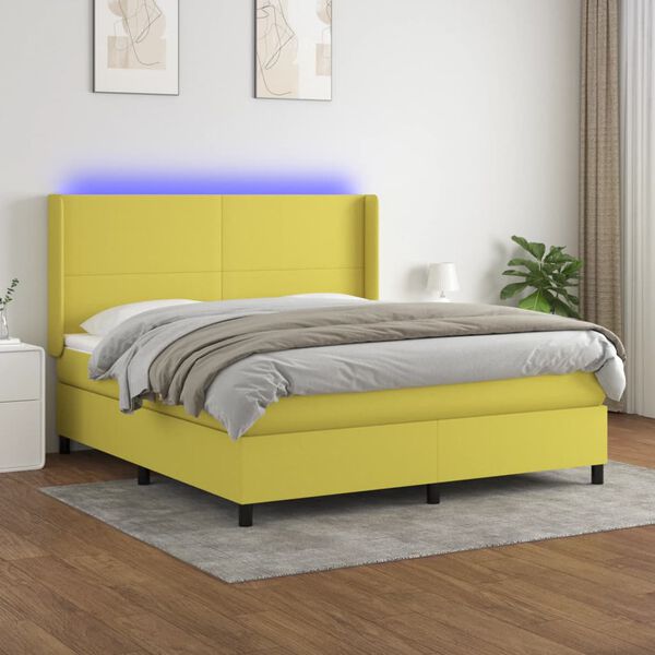 vidaXL Krevet box spring s madracem LED zeleni 160x200 cm od tkanine