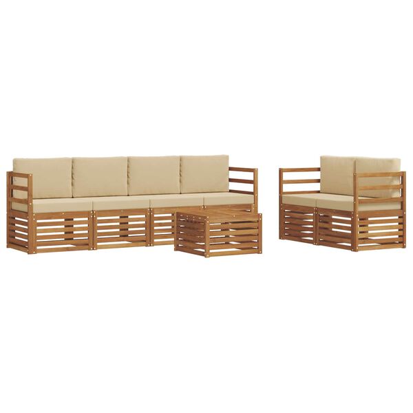 vidaXL Set vanjskih sofa 7 pcs Prirodna i bež Čvrsto drvo akacije