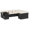 vidaXL 10-dijelni set vrtnih sofa s jastucima crni od poliratana