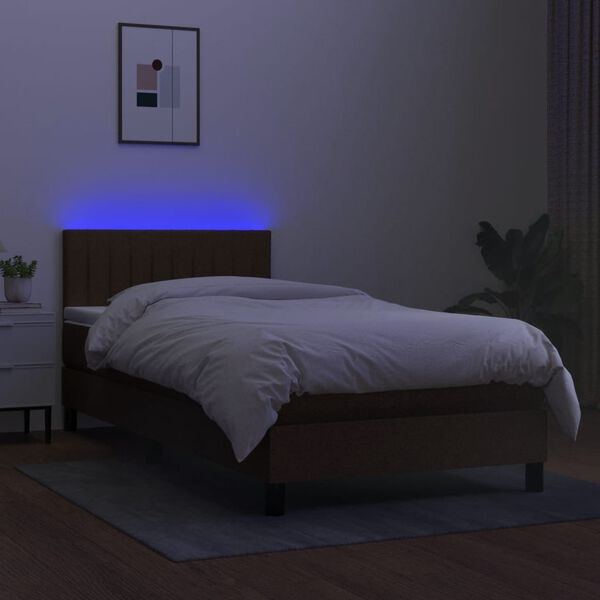 vidaXL Krevet box spring s madracem LED tamnosmeđi 90x200 cm tkanina