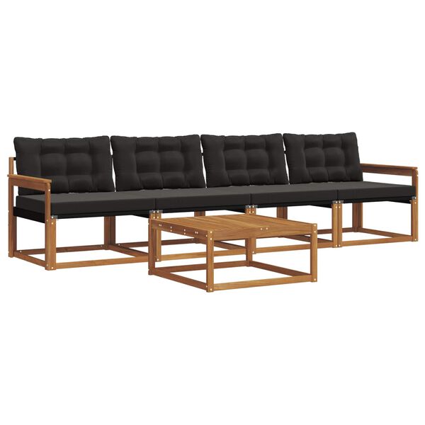 vidaXL Set vanjskih sofa s jastukom 5 pcs Prirodna i crna
