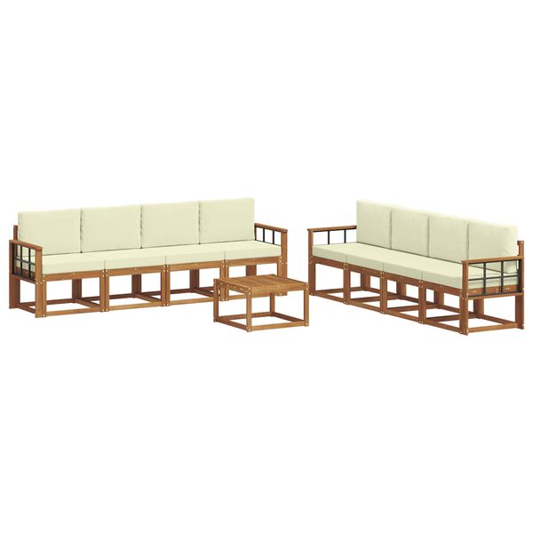 vidaXL Set vanjskih sofa 9 pcs Prirodna i krem Čvrsto drvo akacije