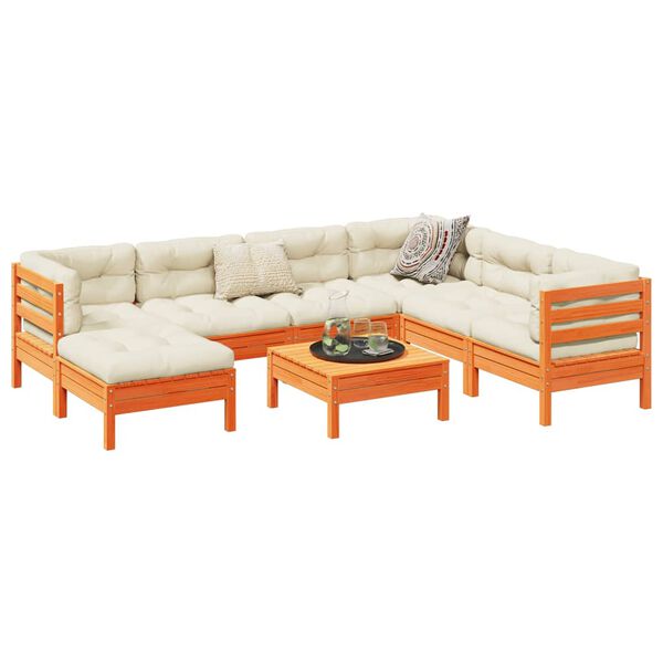 vidaXL 8-dijelni set vrtnih sofa s jastucima voštano smeđi od borovine