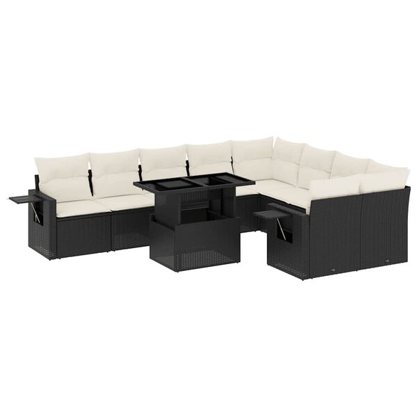 vidaXL 10-dijelni set vrtnih sofa s jastucima crni od poliratana