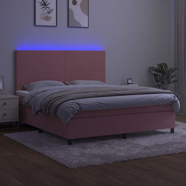 vidaXL Krevet box spring s madracem LED ružičasti 180x200cm bar&scaron;unasti