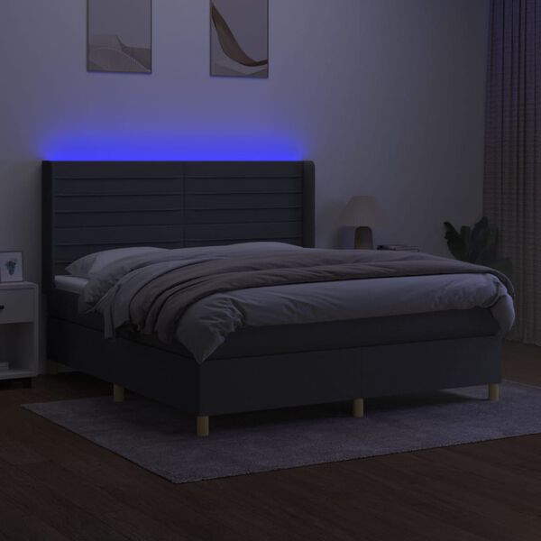 vidaXL Krevet box spring s madracem LED tamnosivi 160x200 cm tkanina