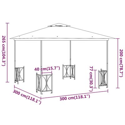 vidaXL Sjenica s bočnim zidovima i dvostrukim krovom 3 x 3 m krem