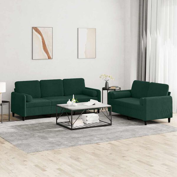 vidaXL 2-dijelni set sofa s jastucima tamnozeleni baršunasti