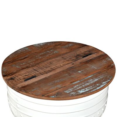 vidaXL Stolić za kavu od masivnog obnovljenog drva bijeli oblik bačve