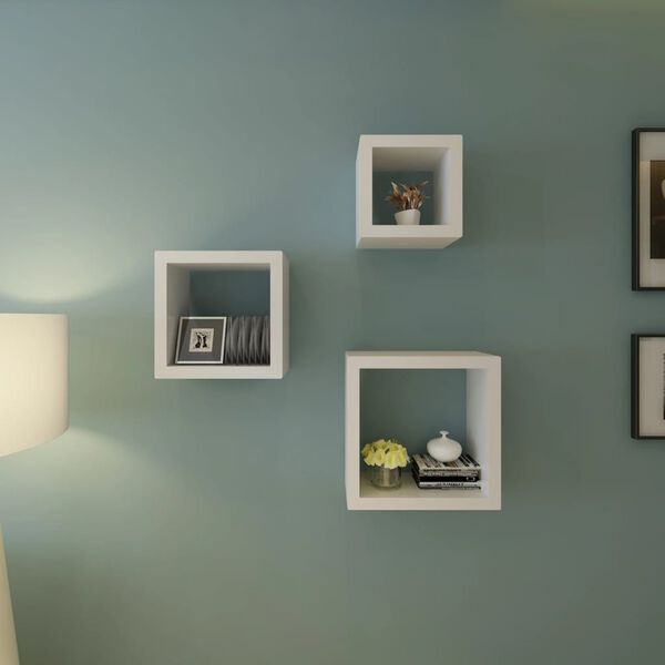 Set od 3 kockaste police bijeli