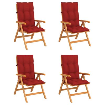 vidaXL Nagibne vrtne stolice s jastucima 4 kom od masivne tikovine