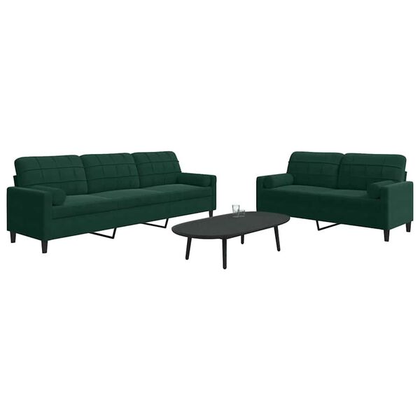 vidaXL 2-dijelni set sofa s jastucima tamnozeleni bar&scaron;unasti