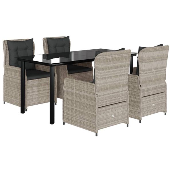 vidaXL 5-dijelni vrtni blagovaonski set od poliratana s jastucima sivi