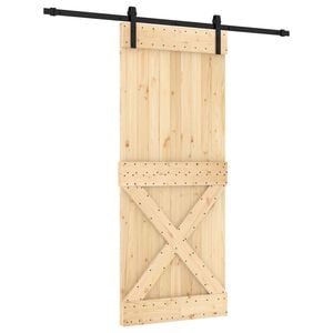 vidaXL Klizna vrata Prirodna i crna 85 x 210 cm Čvrsta borovina