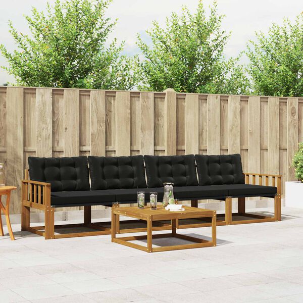 vidaXL Set vanjskih sofa s jastukom 5 pcs Prirodna i crna