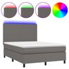 vidaXL Krevet box spring s madracem LED sivi 140x190cm od umjetne kože