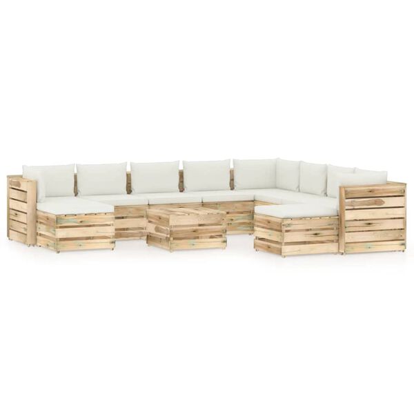 vidaXL 11-dijelna vrtna garnitura s jastucima zeleno impregnirano drvo