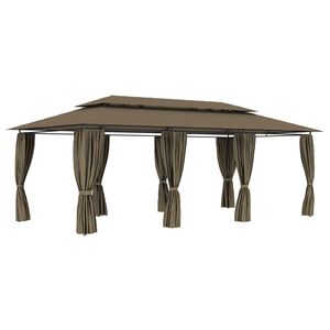 vidaXL Sjenica sa zastorima 600 x 298 x 270 cm smeđe-siva 180 g/m&sup2;