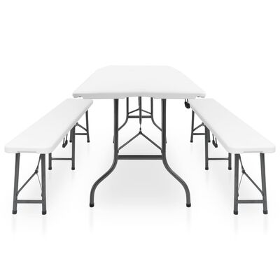 vidaXL Sklopivi vrtni stol s 2 klupe 180 cm čelik i HDPE bijeli